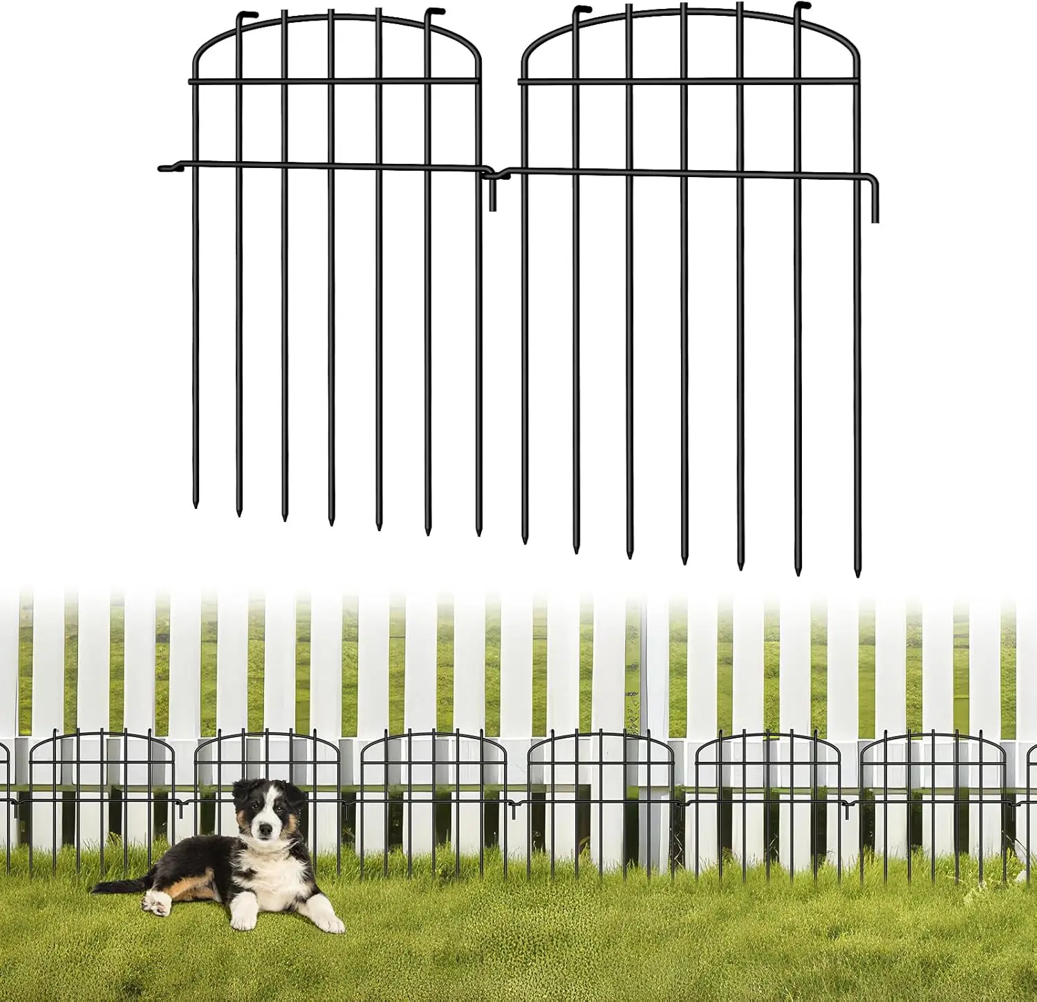 25 Pack No Dig Animal Barrier Fence, 17in H x 25ft L Rustproof Metal Fence Panels, Garden Border Stakes, Dig Blocker for Dogs & Rabbits, Outdoor Fencing for Yard, Garden & Patio