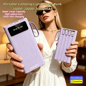 10000/20000/30000mAh Super Large Capacity 5V2A Fast Charging Portable Power Bank, High Appearance Business Style Charger, Built-with 4 Cables, 4 Modes Ultra-bright Camping Lights, Travle Must Have, for Iphone 6 7 8 X XR 11 12 13 14 15 16 Pro Max