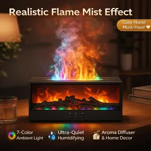 USB Flame Diffuser Humidifier - Realistic Fireplace Glow, Ultra-Quiet Mist, Relaxing Night Light, Home Decor Gift