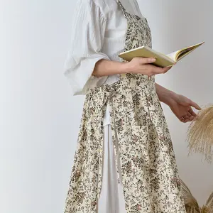 1 Piece, Cotton Waterproof Apron Korean Printed Apron, Adjustable Shoulder Strap Apron, Extended Apron, Kitchen Cotton Linen Waist Apron, Flower Art Apron, Beauty Nail Salon Work Clothes Small Apron