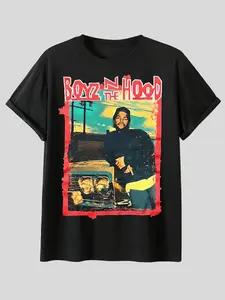 Unisex Ice Cube Retro Print T-Shirt, Oversized 90s Hip-Hop Top, Vintage Movie Poster Design, Casual Streetwear, Tiktok Trendy Aesthetic
