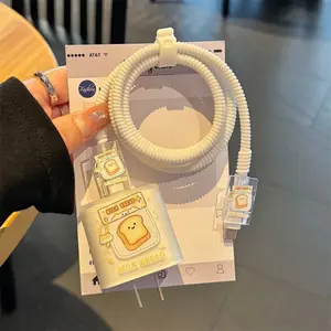 Charger Protector Case Set with Silicone Strap, iPhone Accessories, Fits Apple 13/14/15 Chargers, Transparent Cable Organizer Kit