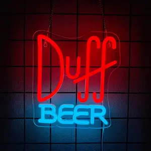 Duff Beer Neon Signs Homer Simpsons Sign  Cartoon Wall Decor for Bar Club Cafe Restaurant Bedroom Party Home Man Cave Gift for Boys Girls Fans，USB powered, easy to hang