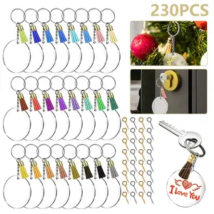 230 Counts Key Ring DIY Keychains Making Kit Metal Acrylic Keyrings Blanks Tassel Pendant Crafts for DIY Keychain Pendant Crafting