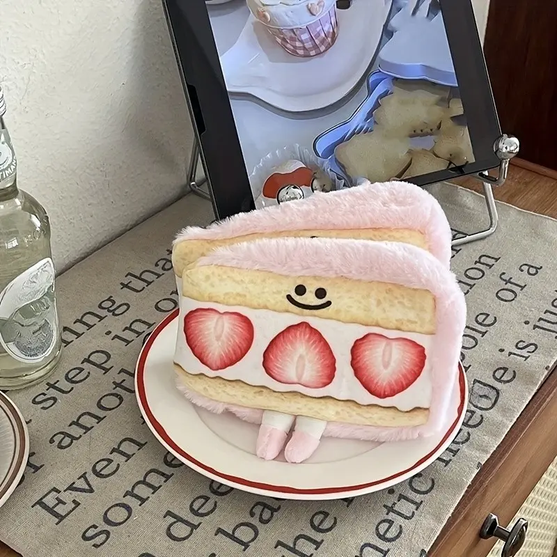 Cute Plush Cartoon Design Compact Size Sandwich Storage Bag Pencil Case, Strawberry Mango Cake Stationery Box Organizer, Zero Wallet Makeup Bag, School Stationery