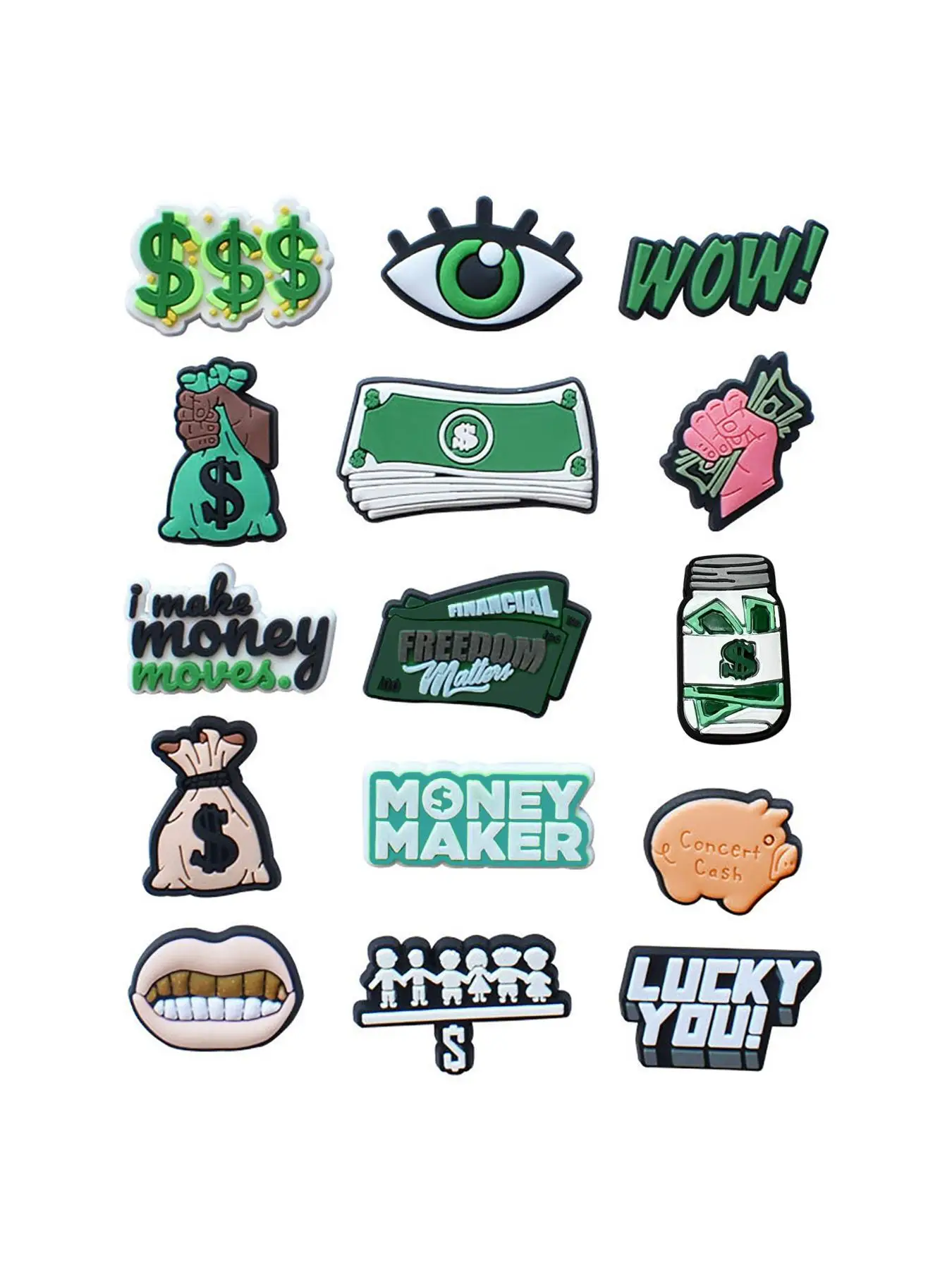 Cute Random Cash & Money Design Shoe Footwear Charm, 15pcs Lovely Cute Cartoon Casual Shoe Decoration for Diy Clog, Sandals