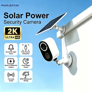 Solar Powered 2K Outdoor Security Camera, 360° Panoramic, AI Motion Detection, Color Night Vision, 2-Way Audio, Spotlight, Waterproof, Easy Install for Home/Garage/Business