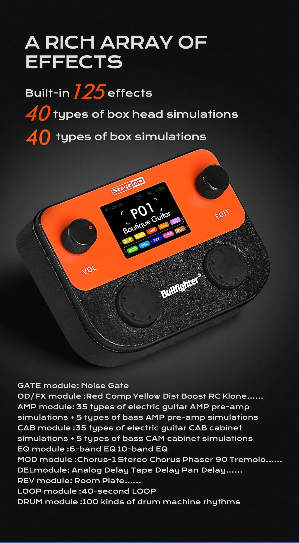 Bullfighter StageGO Digital Pocket Multi-Effects Pedal – Portable Guitar/Bass Processor with Built-in Battery, Bluetooth APP, USB Audio, 40+ Effects (Distortion/Delay/Reverb/Chorus) – Perfect for Beginners, Practice & Small Gigs