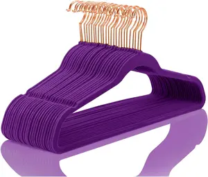 Premium Velvet Hangers (50 Pack) Heavy Duty - Non Slip Felt Hanger - Velvet Suit Hangers Dark Purple - Rose Gold Hooks,Space Saving Clothes Hanger Box