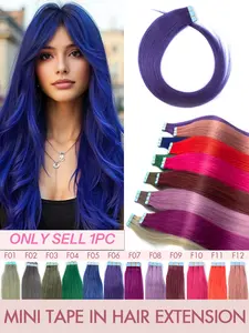 10-Piece Real Hair Extensions, Straight Blue Color, Mini Invisible Silk Smooth Texture, Seamless Integration Leather Weave, Easy Wear for Women