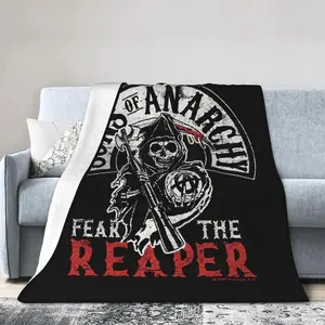 Sons of Anarchys themed printed flannel blanket, suitable for sofas, bedrooms, room decor, and comfortable bedding.