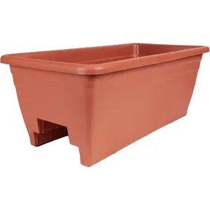 24 Inch Deck Rail Planter Box with Drainage Plug, Lightweight UV-Resistant Planters for Wood Deck Rail, Flower Box for,, Balcony, and Fence, Clay