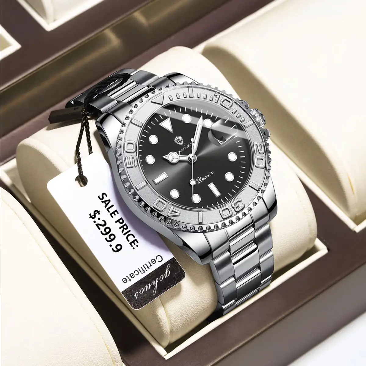 GOHUOS Fashion Luxury Male Watch Waterproof Luminous Date Men Watch Stainless Steel Male Clock Sport Fashion Men's Quartz Watches for men