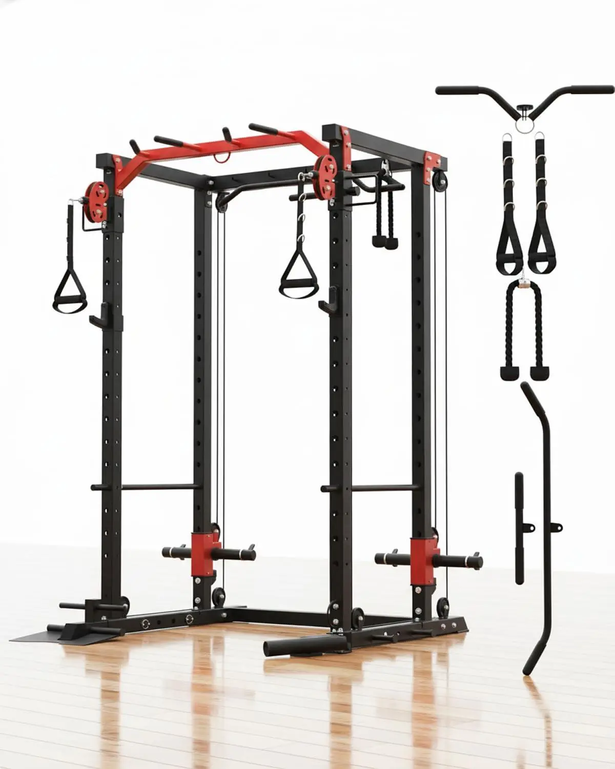 Gaomon Power Cage Functional Fitness Equipment - 2000LBS Lifting Squat Rack for Home Gym, Muscle Training Workout Fitness Equipment with Adjustable Cables Crossover System (Black)