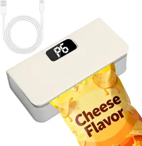 Mini Bag Sealer,Rechargeable Sealer Machine with LED Power Display,Heat Sealer and Cutter with 6 Adjustable Gears,Portable Bag Resealer for Chips Snacks Mylar Bags (White)