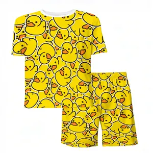 Men's Cartoon Duck Print Tee & Shorts Loungewear Casual Comfy Round Neck Short Sleeve T-Shirt & Shorts PJ Set for Summer Sleepwear - Menswear, Pajama