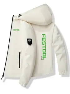 Men's Fashion Jacket with Festool Logo, Stylish Zip Pocket, Casual Hooded Design, Polyester Material, Spring & Fall Wear