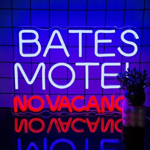 Horror Neon Sign Motel Neon Signs for Wall Decor Blue LED Light Signs for Bar Man Cave Club Party Birthday Christmas Gift Bates Motel No Vacancy