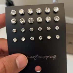 24 Pairs Exquisite Shiny Round Square Shaped Stud Earrings Sparkling Artificial Crystal Inlaid Earrings Set Party Wedding Engagement Anniversary Jewelry Set
