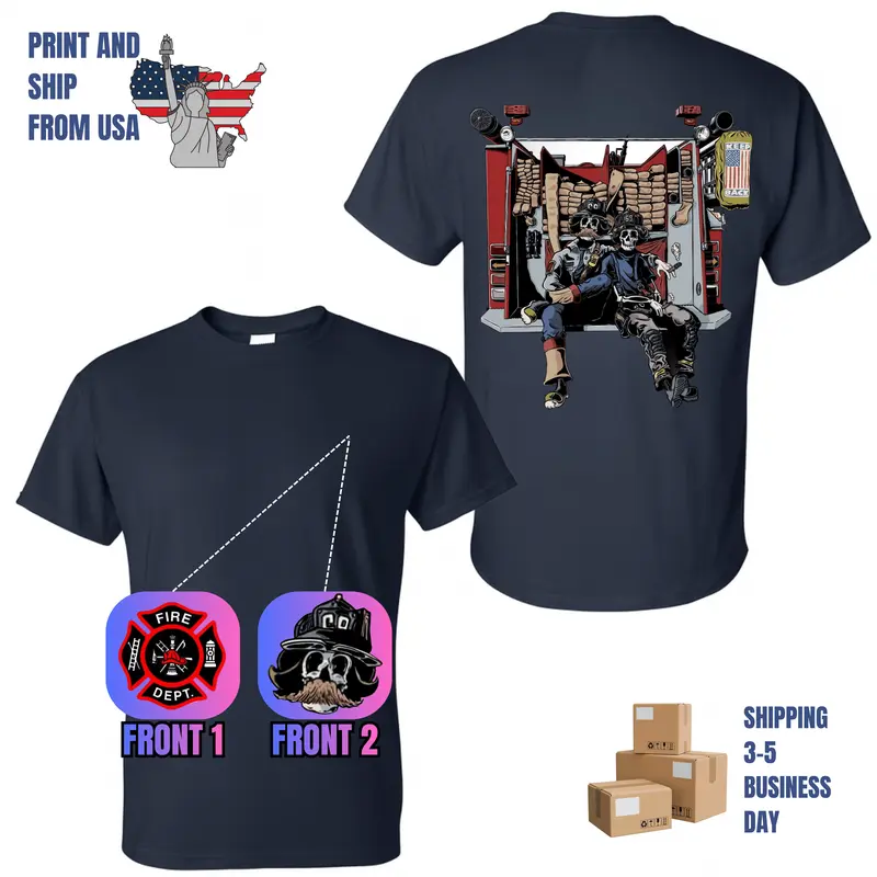 Grim Firefighter Skull Extinguishing Flames Graphic T-Shirt, Dual