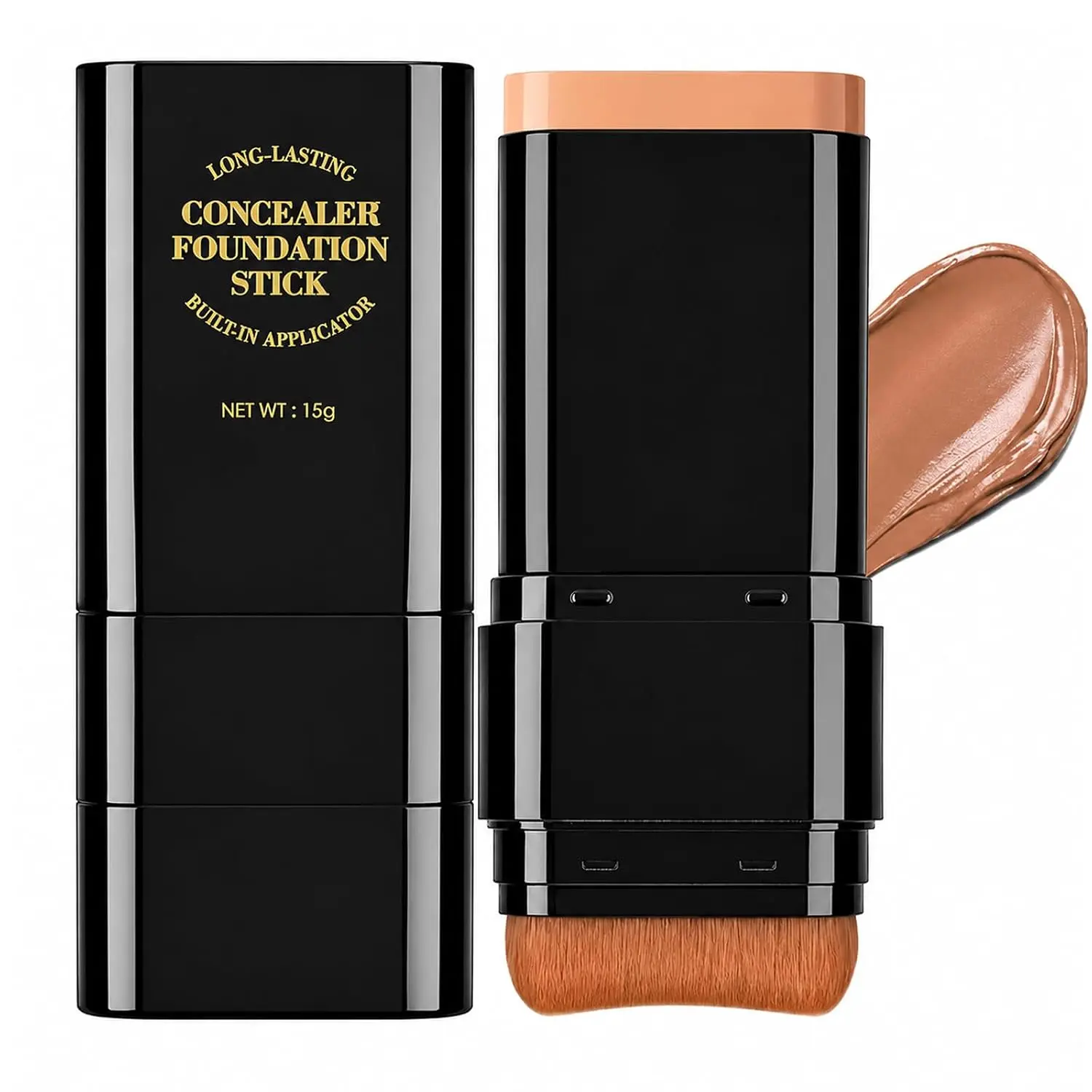 2 in 1 Dual-Ended Foundation Stick, Contour Concealer Stick with Brush | Waterproof Long-Lasting, Full Coverage Matte Finish Korean Style Face Makeup, Shade 05DEEP WHEAT