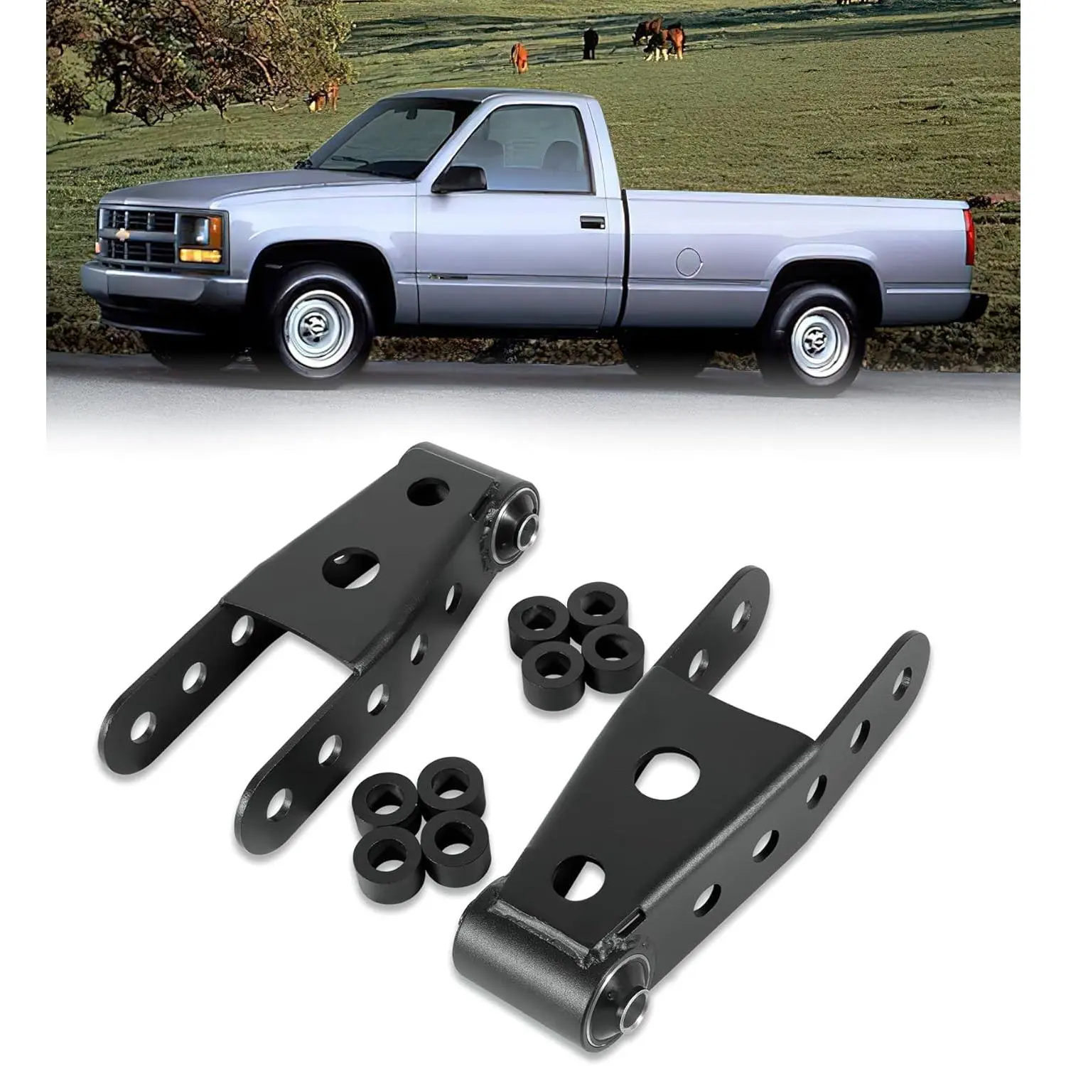 2-3" Suspension Rear Drop Lowering Shackles kit Leaf Spring Drop Shackle Kit Compatible with Chevy Silverado GMC Sierra 1500 C1500 K1500 Dodge Ram Replaces 6400 410520