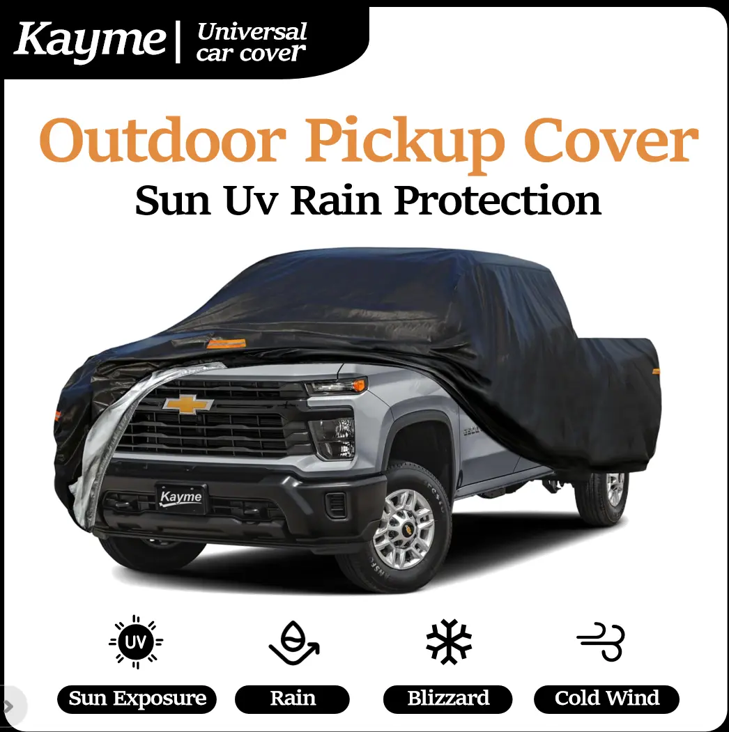 Waterproof Pickup Truck Cover 6-Layer Heavy Duty Outdoor All Weather UV Sun Rain Protection with Wind Straps Reflective Strips Universal Fit Fits up to 228" KAYME