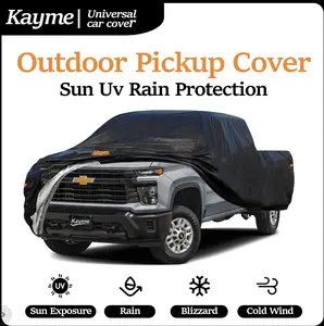Kayme 6-Layer Waterproof Heavy-Duty Truck Cover, Black & Silver, UV Protection, Sun/Rain Resistant, Strap Secure, Multi-Size Fits 126-228 In Universal Outdoor Pickup Cover，pickup truck cover