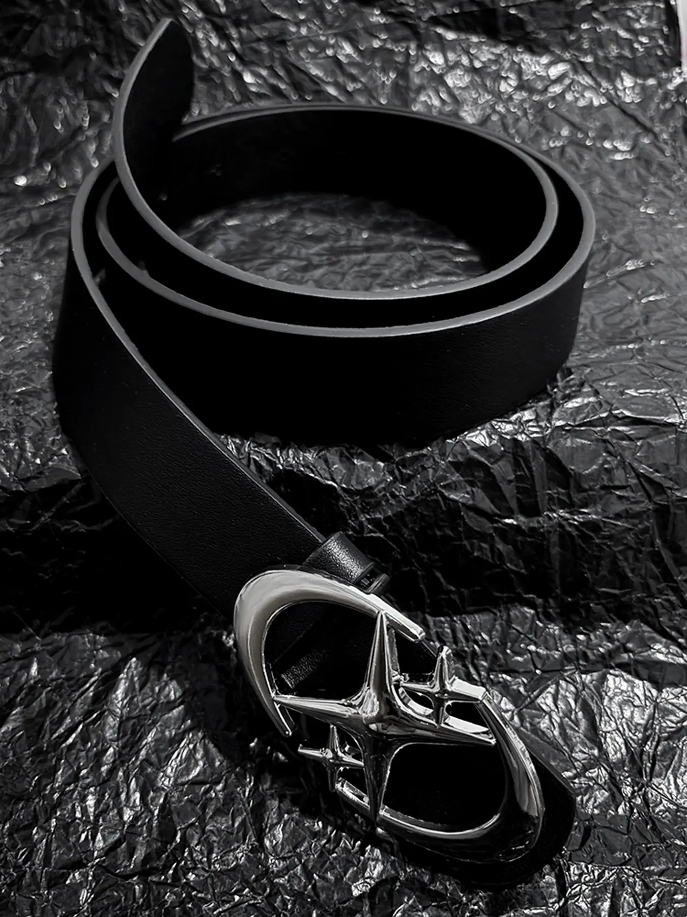 Starry Moon Cross Star PU Leather Belt, PU Buckle Belt, Adjustable Casual Pants Strap, Fashion Accessory for All Seasons, Durable and Smooth Finish