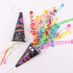 2PCS Colorful Party Streamer Cone Popper Pull String Celebration Decor for Birthday Wedding Graduation Festival Event