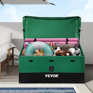 VEVOR Outdoor Storage Box, 100 Gallon Waterproof PE Tarpaulin Deck Box with Galvanized Frame, All-Weather Protection Portable, for Camping, Garden, Poolside, and Yard, Brown Blue