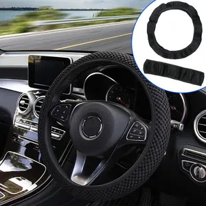 Car steering wheel cover (carbon fiber sports style, no inner elastic band): Black