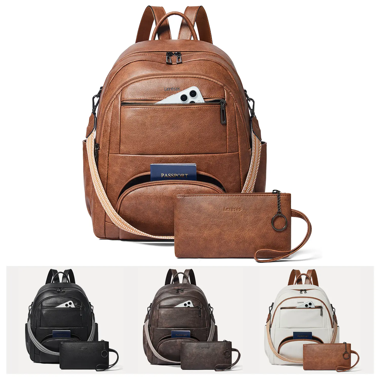 Leresas Vegan Leather Backpacks for Women with Small Wallet & Removable Strap, Carry-On Traveling Backpacks for School, Hiking Overnight Carry Luggage, Laptop Backpacks for Men Backpack Purse, Gift for Her TikTokShopSummerSale Summerwins