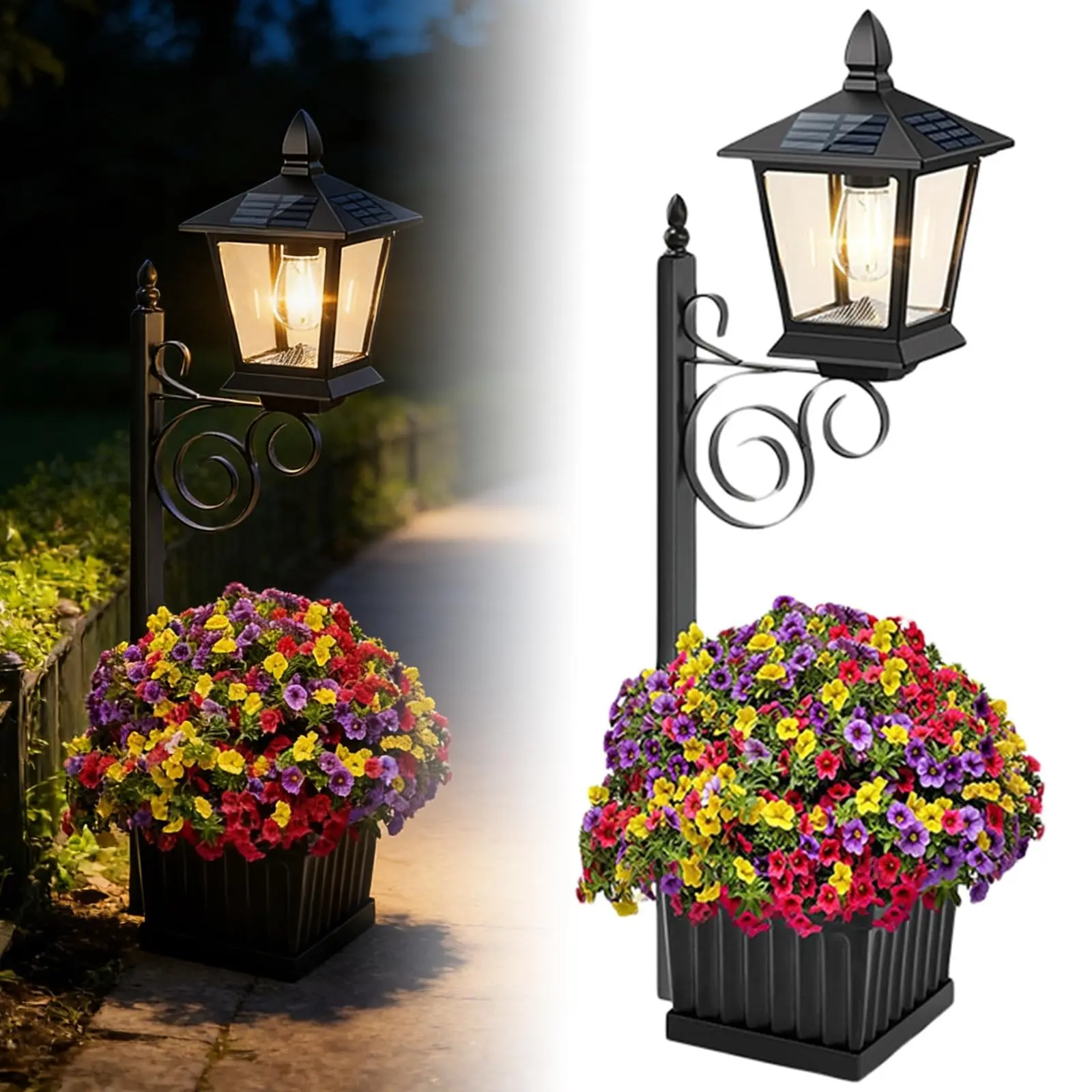 2-piece retro exterior outdoor waterproof solar LED flowerpot light with TPU and metal hanger, landscape lighting, garden courtyard porch decoration, backyard walkway decoration (excluding flowers)