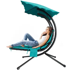 Hanging Chaise Lounge Swing Chair, Hanging Curved Chaise Lounge Chair Umbrella, Curved Steel Hammock Lounger Chairs for Outdoor Indoor Patio Pool Garden Backyard Porch