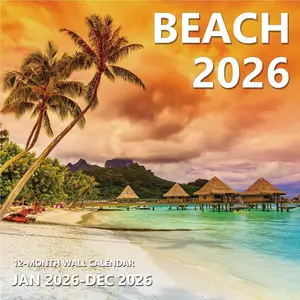 2026 Wall Calendar 12 Month, Beaches Large Wall Calendar 2026 from January to December 2026, Thick & Sturdy Glossy Paper for  & Office Monthly Organization, 12"x 24"Open