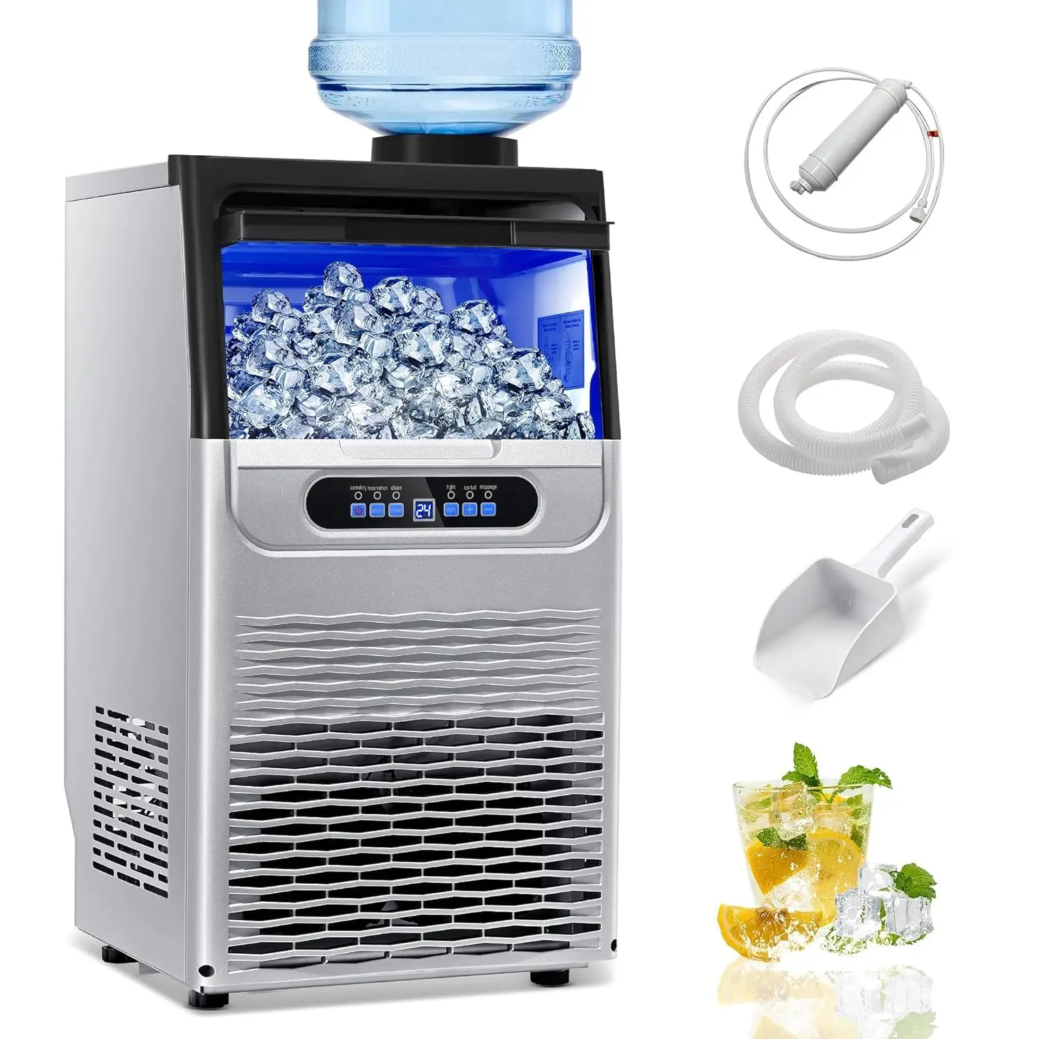 Commercial Ice Machine (ICAT36SL001A) - 100LBS/24H Production, Dual Water Inlet, 36 Cubes/Cycle, 22LBS Storage, Stainless Steel Icemachine with Timer, LCD Panel, Under Counter/Freestanding Kitchen Appliance for Home Bar tiktokshopbacktoschool, Restaurant,