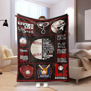 Baseball Theme Blanket, Soft Baseball Pattern Blanket, Air-conditioned Room Blanket, Warm Nap Blanket for Home Office Travel Camping