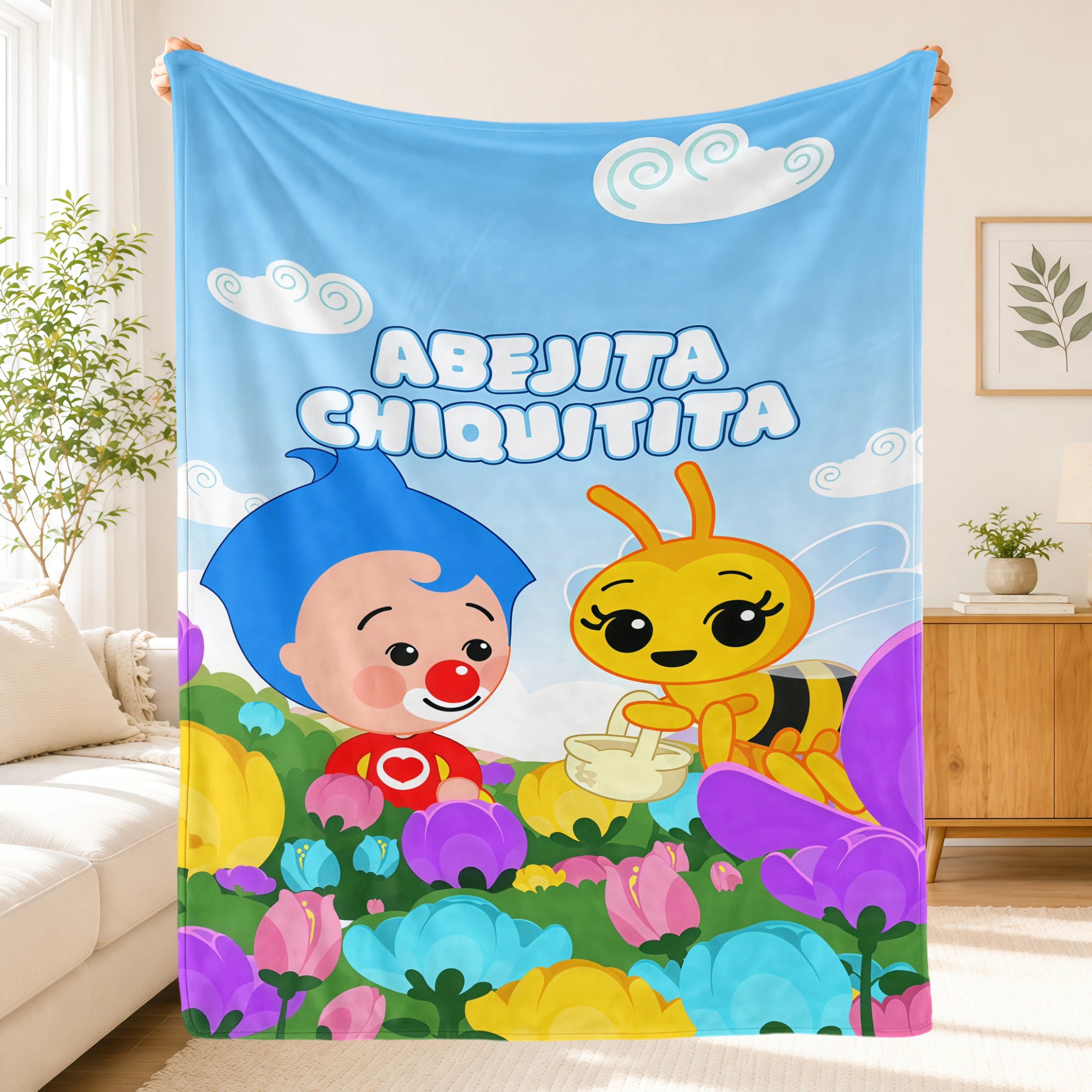 Cartoon Abejita Chiquitita Blanket Plim Plim Blanket Soft Flannel Throw Blanket,Cute Little Bee Cartoon Print Cozy Lightweight Blanket for Kids Bed Couch Sofa Room Decor,Birthday Christmas Gift