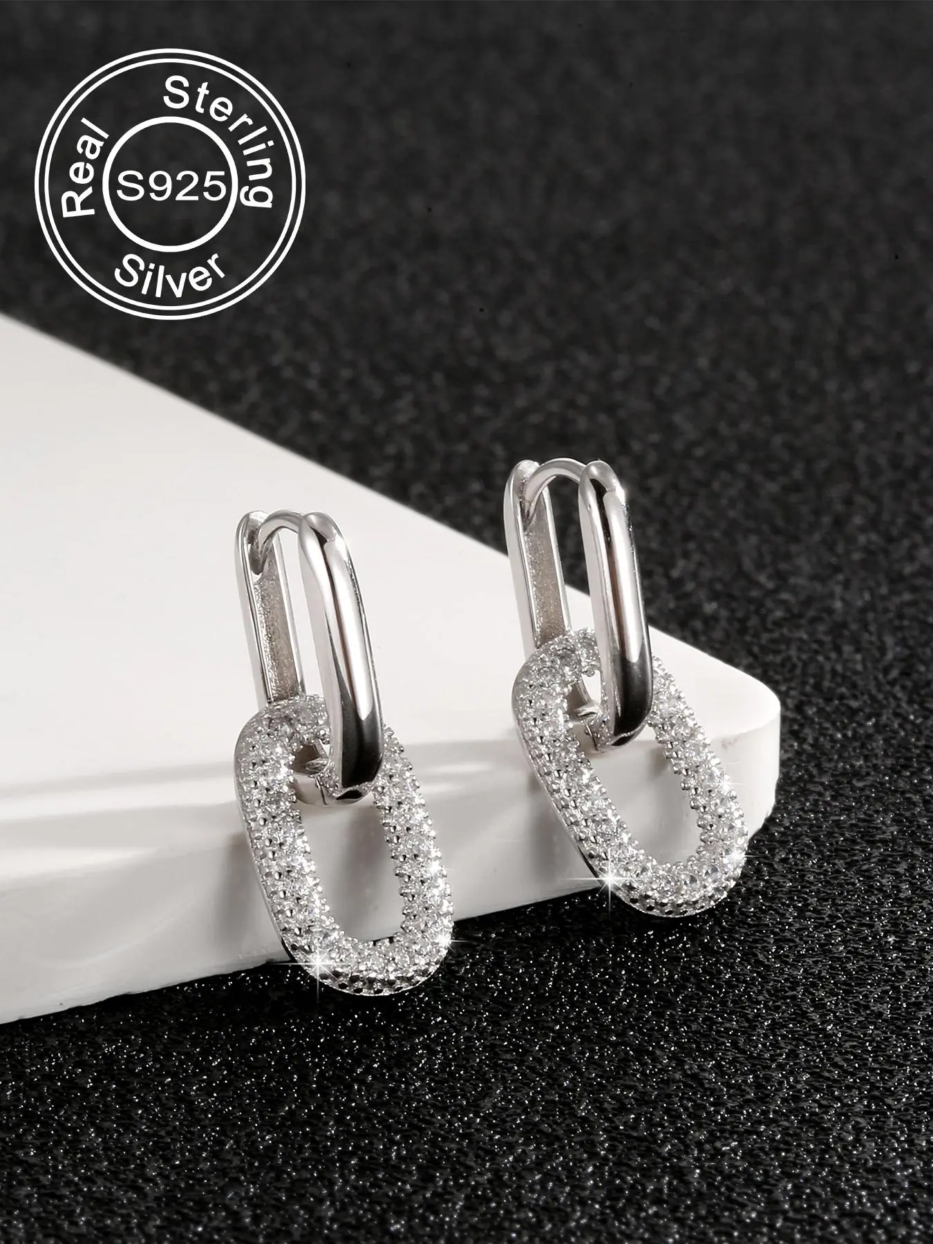 S925 Sterling Silver Dangle Earrings, Fashionable Glittering Decorated Dangle Earrings for Women, Trendy All-match & Exquisite Jewelry for Birthday Gift, Classic Style Earrings, Shining Earrings, High Quality Earrings, Earrings Dangling