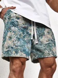 Men's Tropical Floral Embroidery Shorts, Regular Fit Casual Comfy Breathable Shorts for Summer, Men's Bottoms for Daily Wear, Menswear