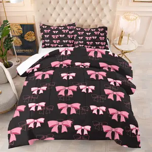 Bowtie-themed Comforter Set, Bows Printed Bedding Set, 2-3 Piece,  Includes 1 Quilt/Comforter + 1/2 Pillowcases (No Filler), Warm and Breathable Quilt Set, Perfect for Master Bedroom, Guest Room, Sofa Lounge Area, Hotel-style Comfort, and Cozy Home Decor.
