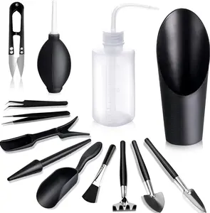 13 Pcs Succulent Mini Garden Tool Set – Transplanting & Care Kit for Miniature Gardening, Bonsai & Indoor Plants (Black)