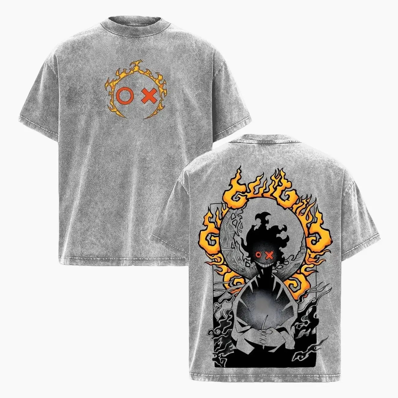 Fire Force Oversized Acid Wash Graphic Tee Vintage Streetwear Anime Inspired Demon Flame T-Shirt Edgy Y2K Aesthetic Alternative Fashion Trendy Casual Short Sleeve Top for Teens Back Print O X Eye Graphic Dark Grunge Harajuku Style Heavyweight Shirt NYH