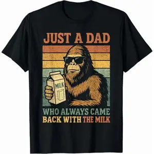 Men's Casual Short-Sleeve Round-Neck T-Shirt, "Just A Dad Who Always Came Back with The Milk" Funny Father's Day Gift for Him