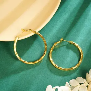 Women's Bamboo Knot Hoop Earrings - Hip-Hop Style Copper Alloy Accessories, Simple High-End Long-Lasting Fashion Jewelry