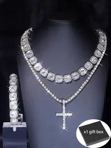 Rhinestone Decorated Cross Necklace & Bracelet, Fashion Jewelry for Party, Daily Clothing Decor, Trendy All-match & Exquisite Jewelry for Birthday Gift, Fashionable Jewelry Set, Matching Jewelry Set