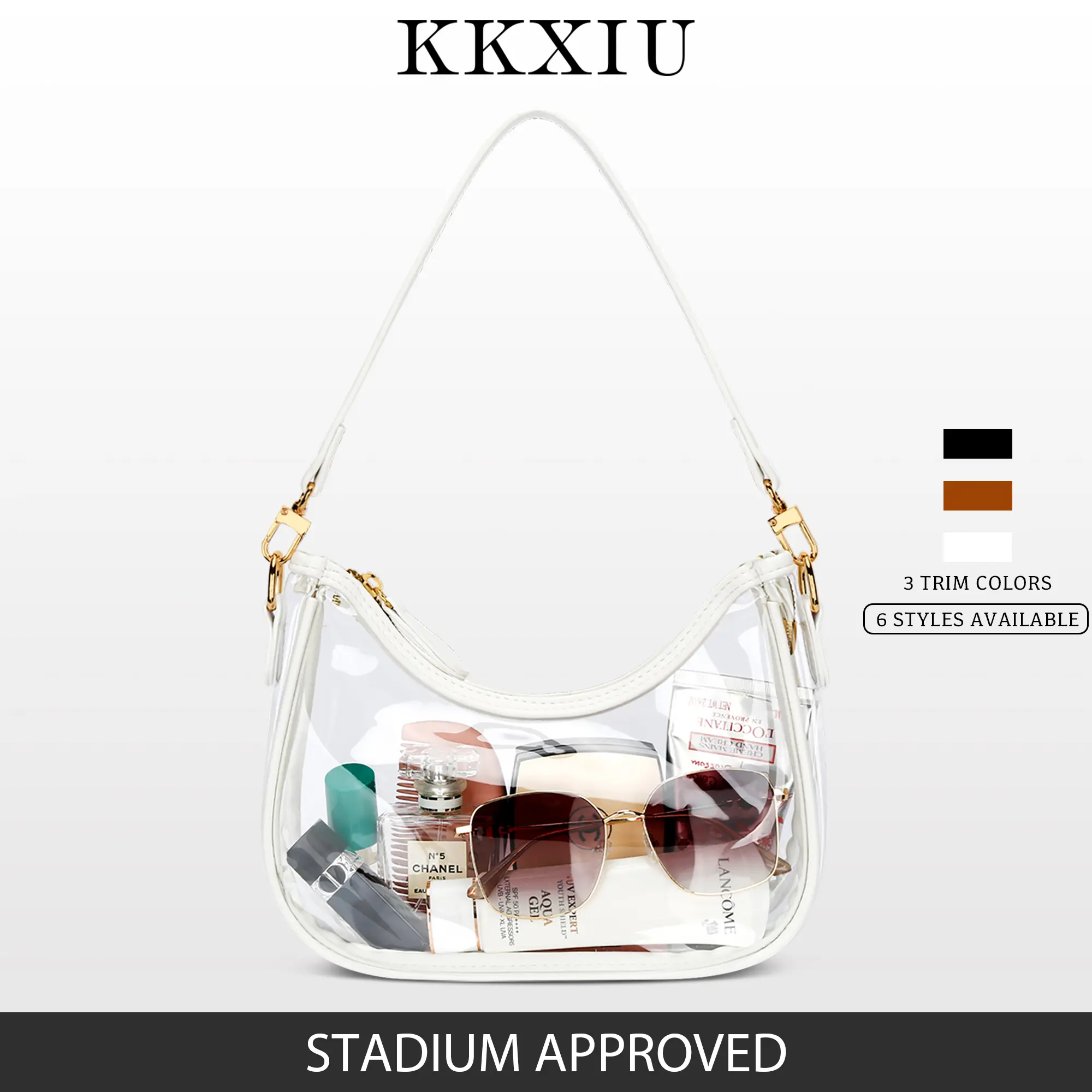 KKXIU Shoulder Bag for Women Cute Hobo Purses and  Underarm Purse Clear Crossbody Purses for Women Concerts Stadium Approved Work Beach