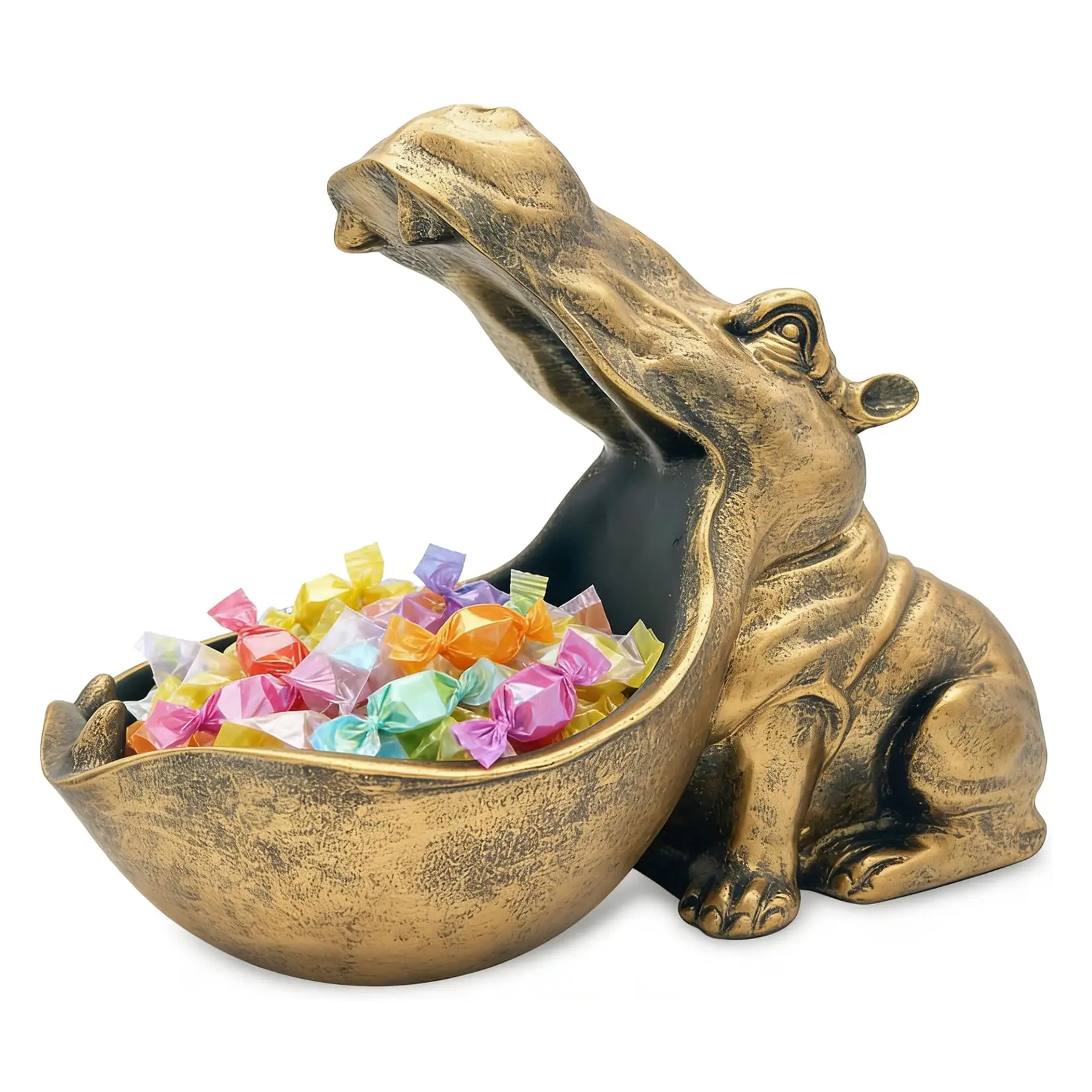 Vintage Gold Novelty Hippo Resin Decorative Tray, Hippopotamus Storage Bowl – For Candy, Keys, Snacks & Desk Organizer, Home Decor Accent Figurine