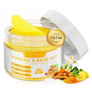 Turmeric Kojic Acid Cleansing Pads for Dark Spots, Exfoliating with Vitamin C & E, Hydrating & Plumping Skin, Deep Clean Pores, Brightening Lemon Turmeric Pads, 50 Count for Even Skin Tone & Acne Scars, Korean Skin Care, Clarifying Toner Pad